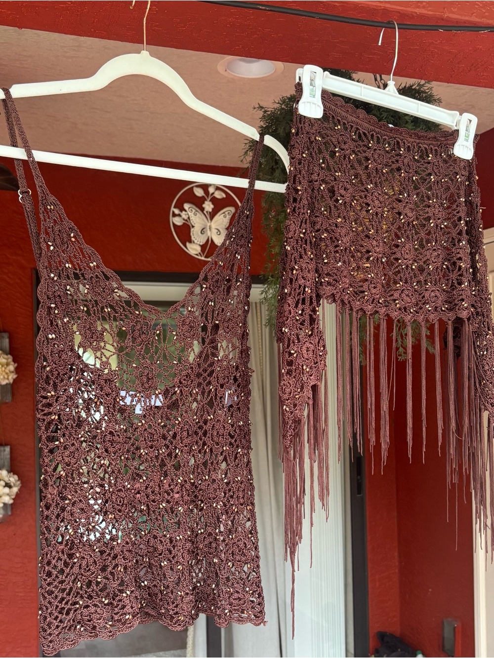 NWOT Frankie’s bikinis pearl crochet coverup set in bourbon - Picture 9 of 16
